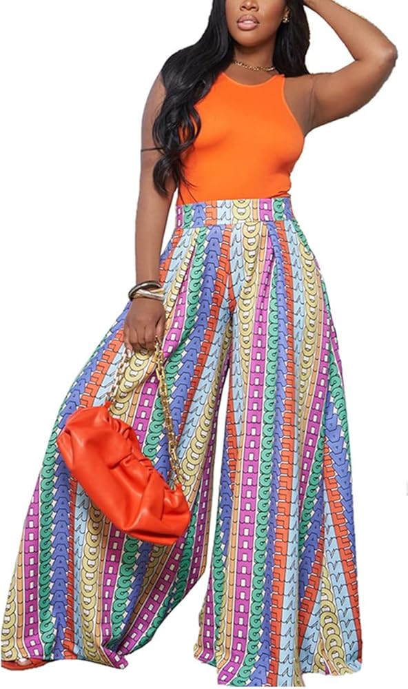 BFFBABY Womens Casual Palazzo Pants High Waist Printed Ruched Loose Flowy Lounge Wide Leg Pants (... | Amazon (US)
