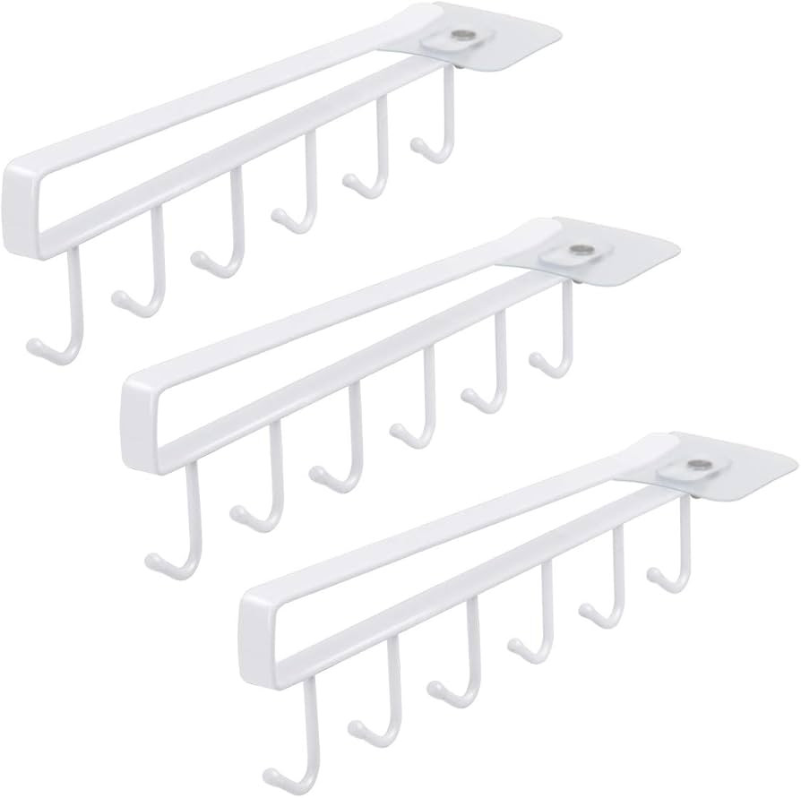 Art Secret 6-Hook Under Cabinet Mug Hanger (a- 3pcs White) | Amazon (US)