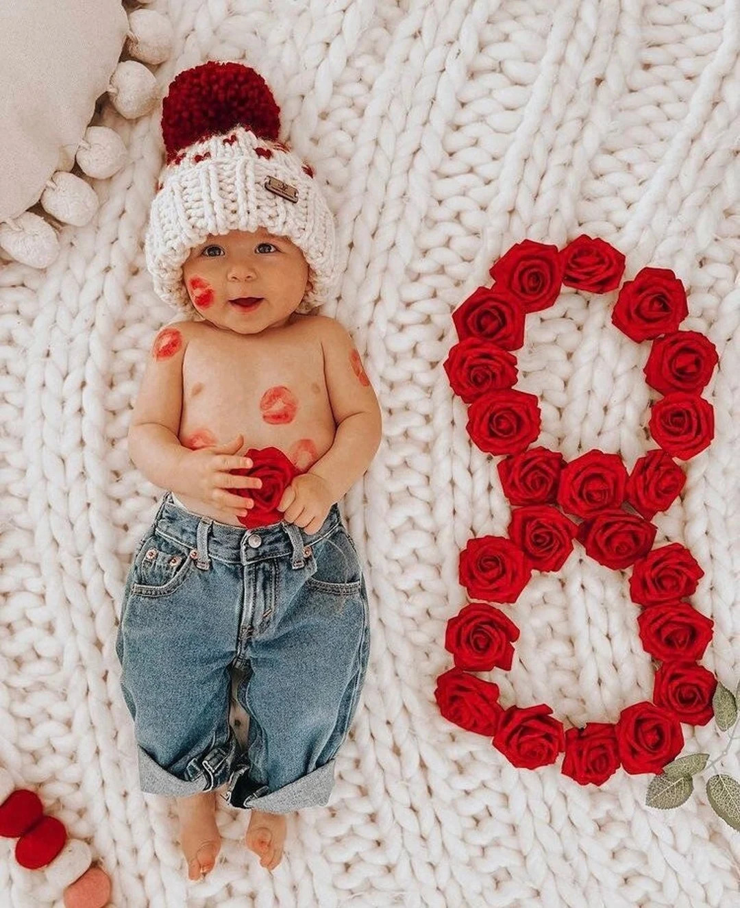 Made to order Double brim hat. Candy Corn hat, Green, Red and Ivory hat. Jumbo yarn pompom hat. P... | Etsy (US)