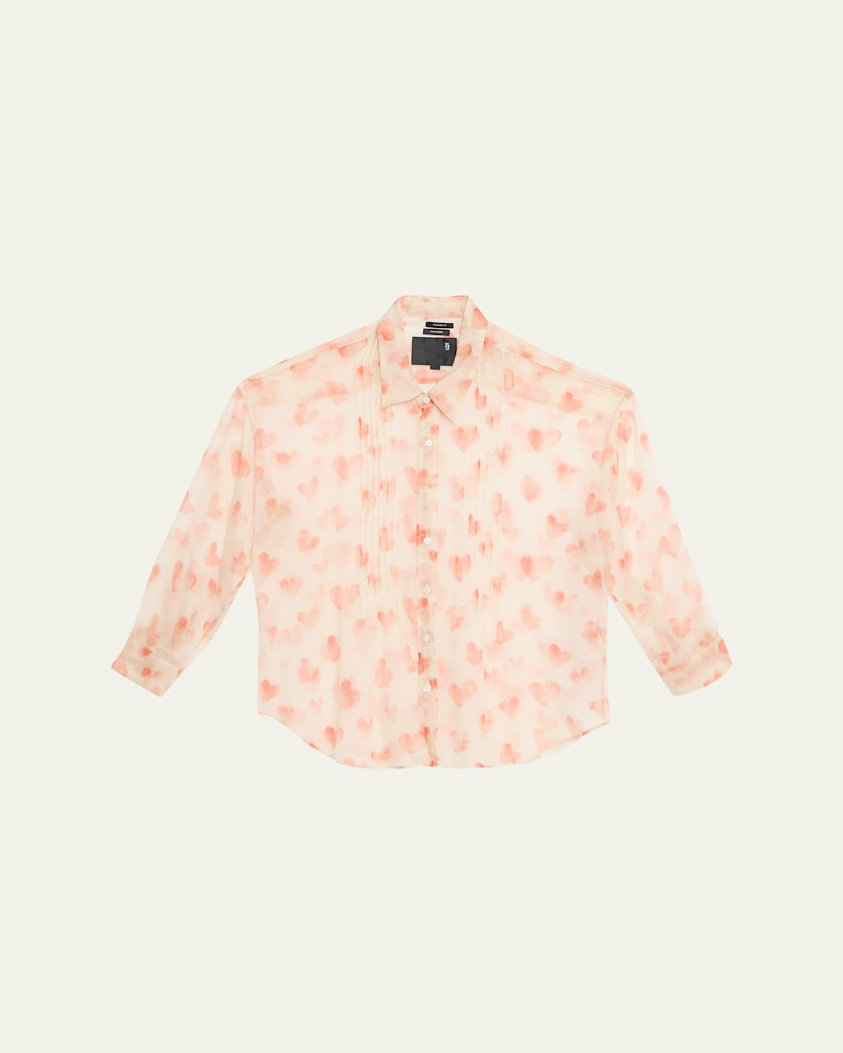 Pintuck Drop-Neck Heart-Print Silk Shirt | Bergdorf Goodman