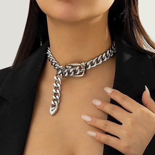 Kercisbeauty Silver Statement Belt Style Chunky Chain Choker Necklace for Women Girls Punk Jewelr... | Amazon (US)