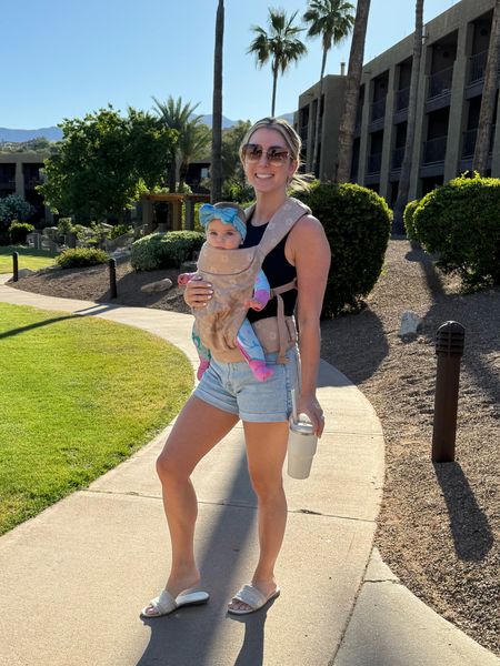 Today’s casual outfit! Denim shorts are 25% off plus extra 15% with code AFSHORTS & my tank is size small (I sized up for comfort). Sandals on sale for $19.99 and run true to size. Sunglasses are an Amazon find. Baby carrier and pjs linked too!

#LTKBaby #LTKShoeCrush #LTKSaleAlert