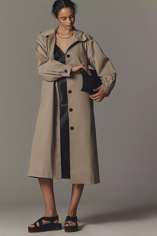 Funnel-Neck Mid-Length Trench Coat Jacket | Anthropologie (US)