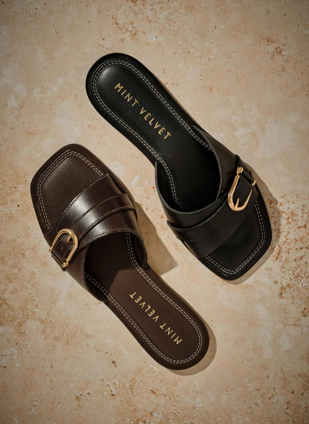 Kate Brown Leather Mule Sandals | Mint Velvet