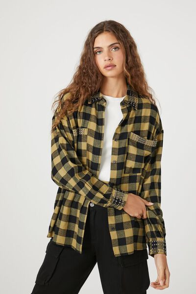 Oversized Studded Flannel Shirt | Forever 21