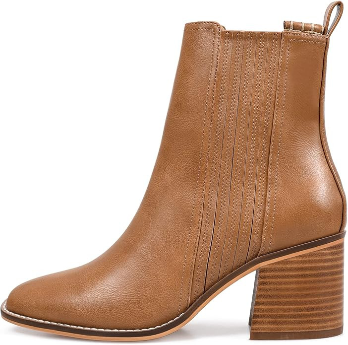 zero-sum Women's Booties, Square Toe Stacked Heel Fashion Chelsea Ankle Boots | Amazon (US)