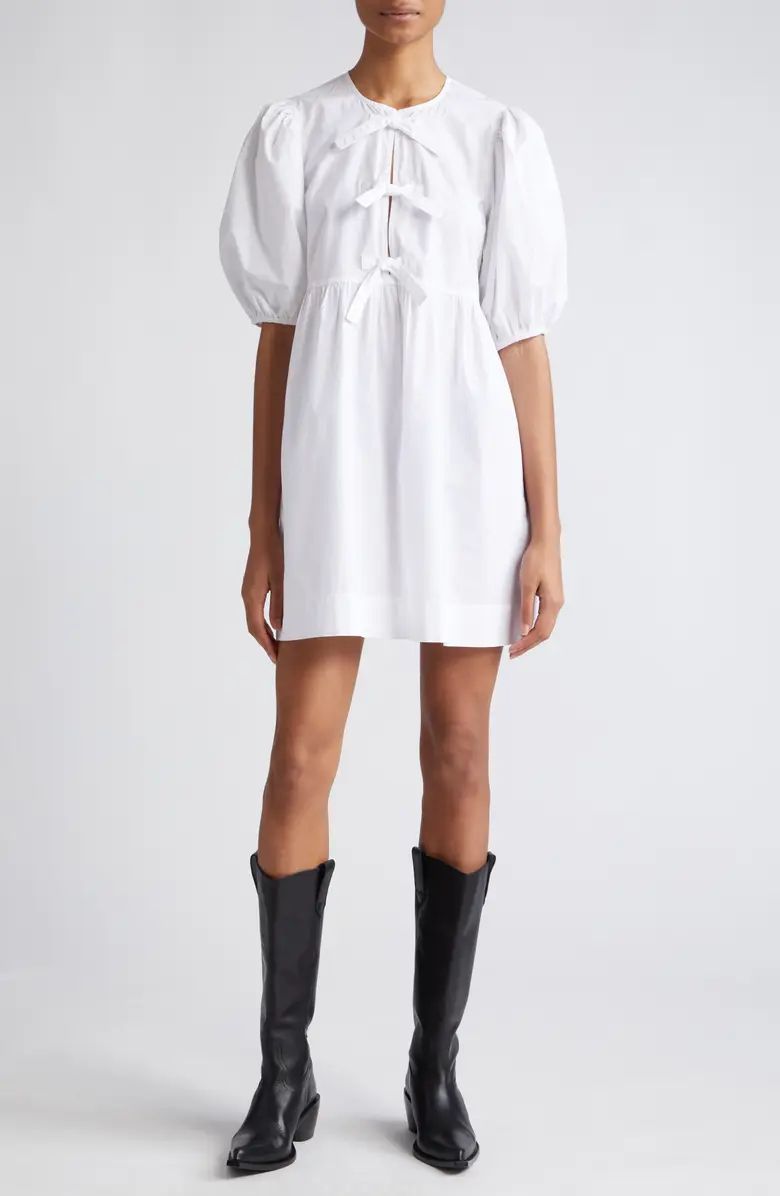 Ganni Bow Front Puff Sleeve Organic Cotton Dress | Nordstrom | Nordstrom