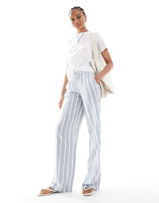 ONLY Tall linen mix pull on trousers in blue stripe | ASOS (Global)