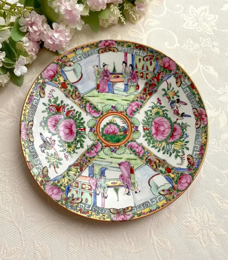 Hand Painted Vintage Rose Medallion Birds and Butterflies. Beautiful Serving Plate 25 cm Diameter... | Etsy (US)