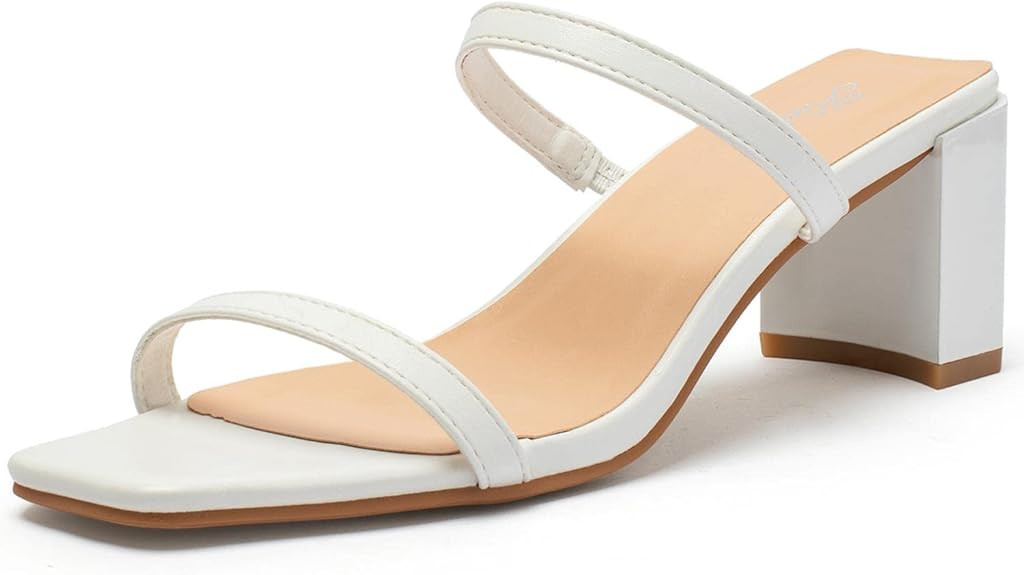 Katliu Women's Braided Heeled Mules Square Toe Block Heel Sandals Two Strap Heeled Slide Sandals | Amazon (US)