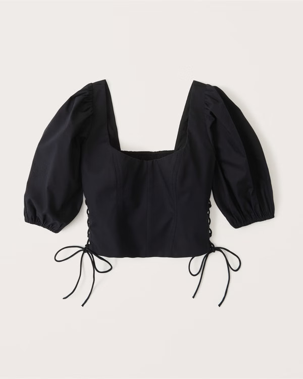 Women's Lace-Up Poplin Corset Scoopneck Top | Women's Tops | Abercrombie.com | Abercrombie & Fitch (US)