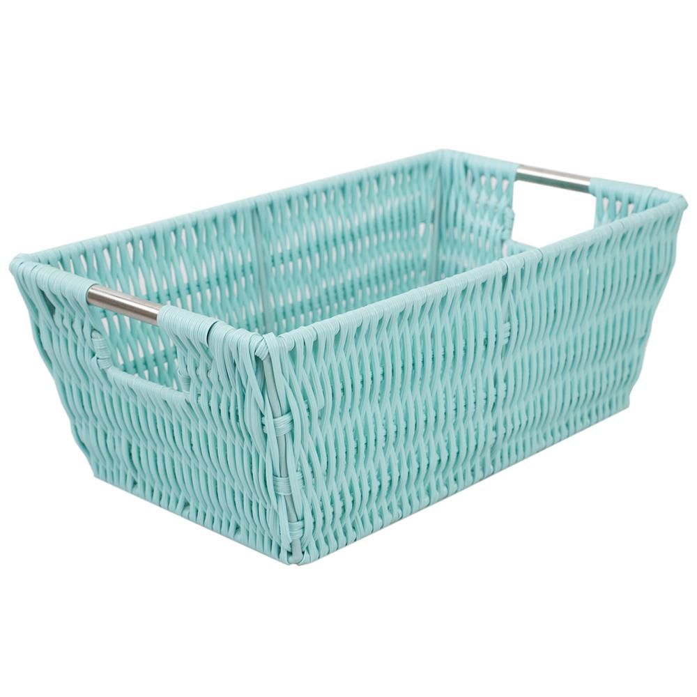 Home Basics 12 in. D x 5 in. H x 7 in. W Turquoise Plastic Cube Storage Bin | The Home Depot