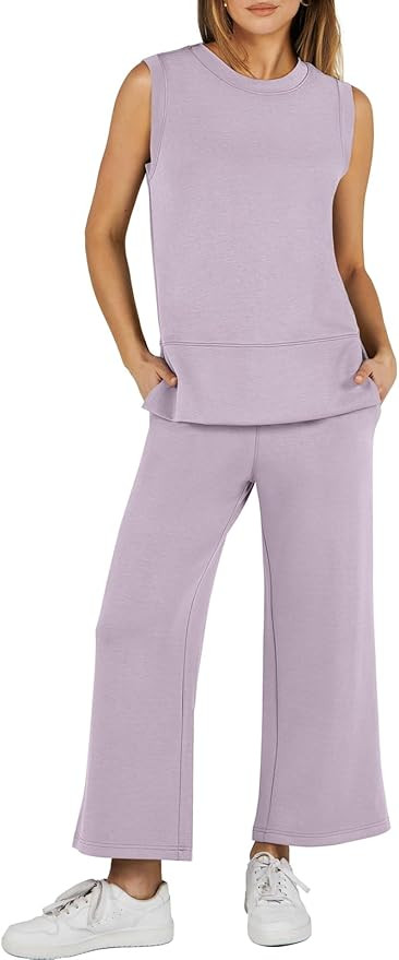 ANRABESS Women's 2 Piece Sets Summer Outfits Sleeveless Wide Leg Tracksuits Casual Sweat Sets Lou... | Amazon (US)