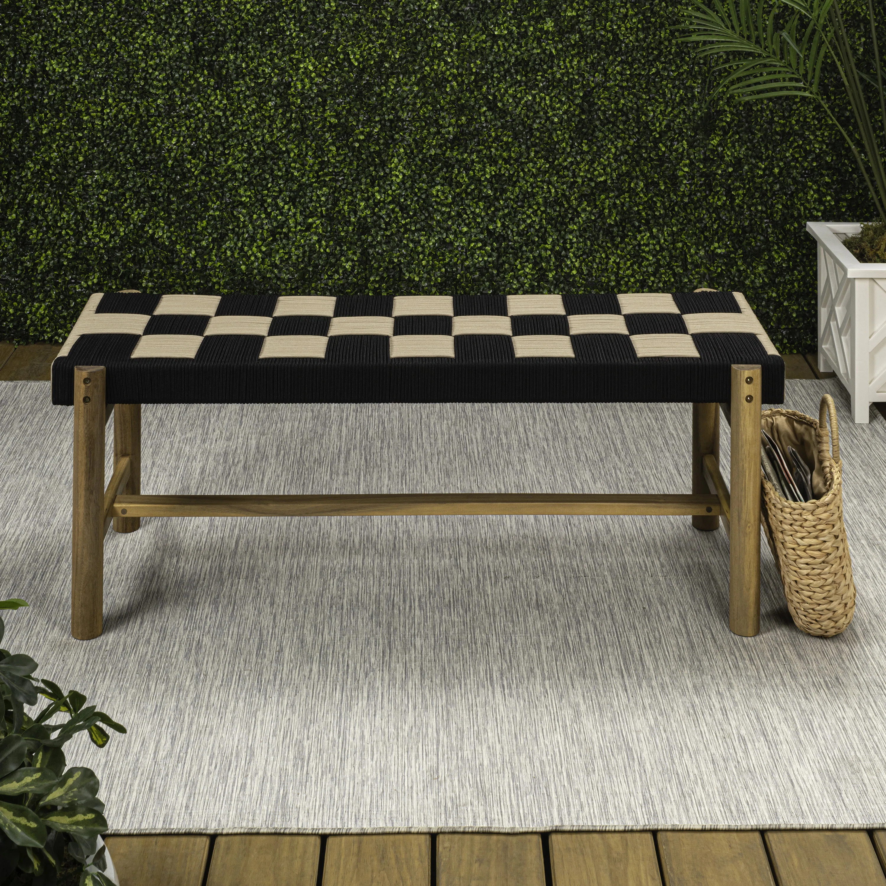 Denis 48" 2-Seat Backless 700-Lbs Support Acacia Wood Outdoor Bench With Checkerboard Woven Rope ... | Wayfair North America
