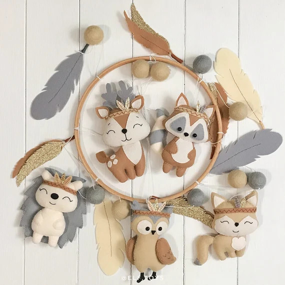 Boho mobile for baby. Woodland mobile for boy or girl. Indians tribal mobile. Fox mobile. Neutral... | Etsy (US)