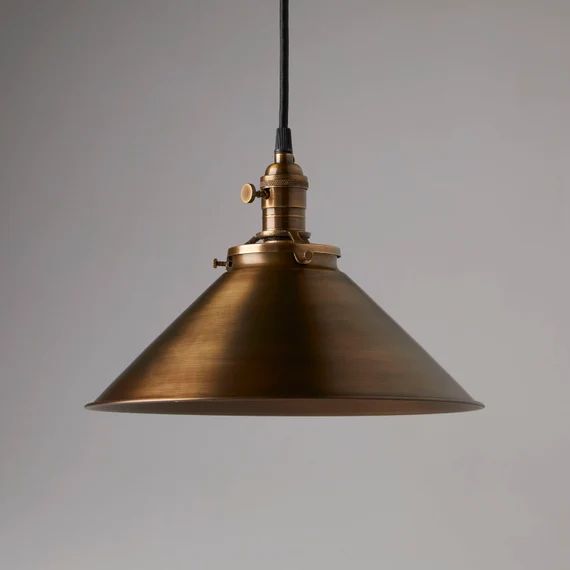 12" Antique Brass Shade - Vintage Industrial - Pendant Light - Hanging Pendant Fixture - Kitchen ... | Etsy (US)