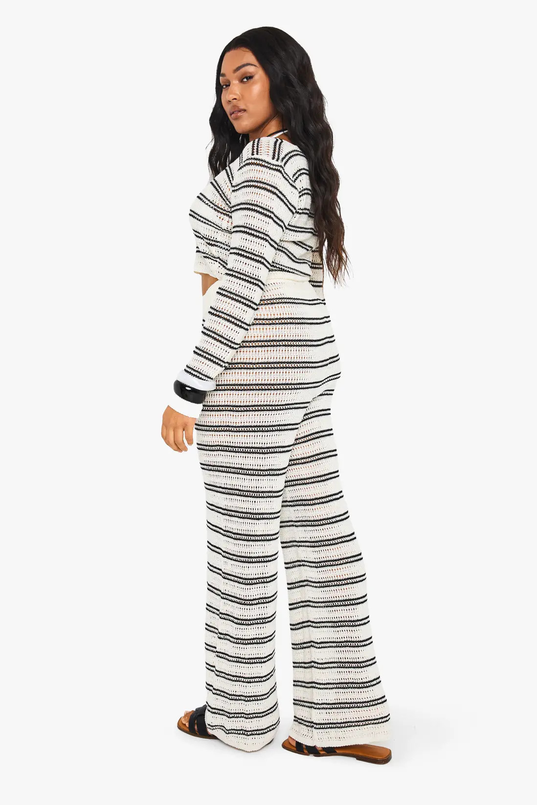 Black Plus Beach Knit Wide Leg Trouser | Boohoo USA | boohoo (US & Canada)