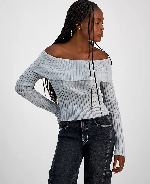 Juniors' Off-The-Shoulder Ribbed Sweater | Macy's