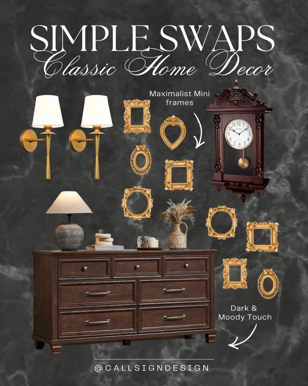 These decor pieces are perfect for any space, adding a touch of timeless elegance and classic charm.

#DarkAndMoody  #DesignStyle  #OldWorldCharm #Baroque #Rococó #CastleCore #Vintage #Antique #CallSignDesign