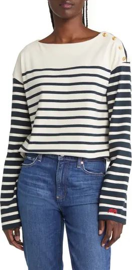Bardot Stripe Shoulder Button Cotton Top | Nordstrom