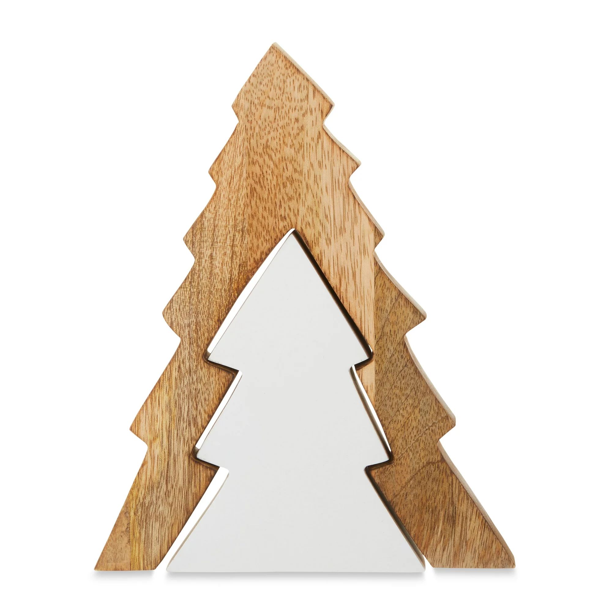 Brown & White Wood Christmas Tree Puzzle Tabletop Decoration, 8", by Holiday Time - Walmart.com | Walmart (US)