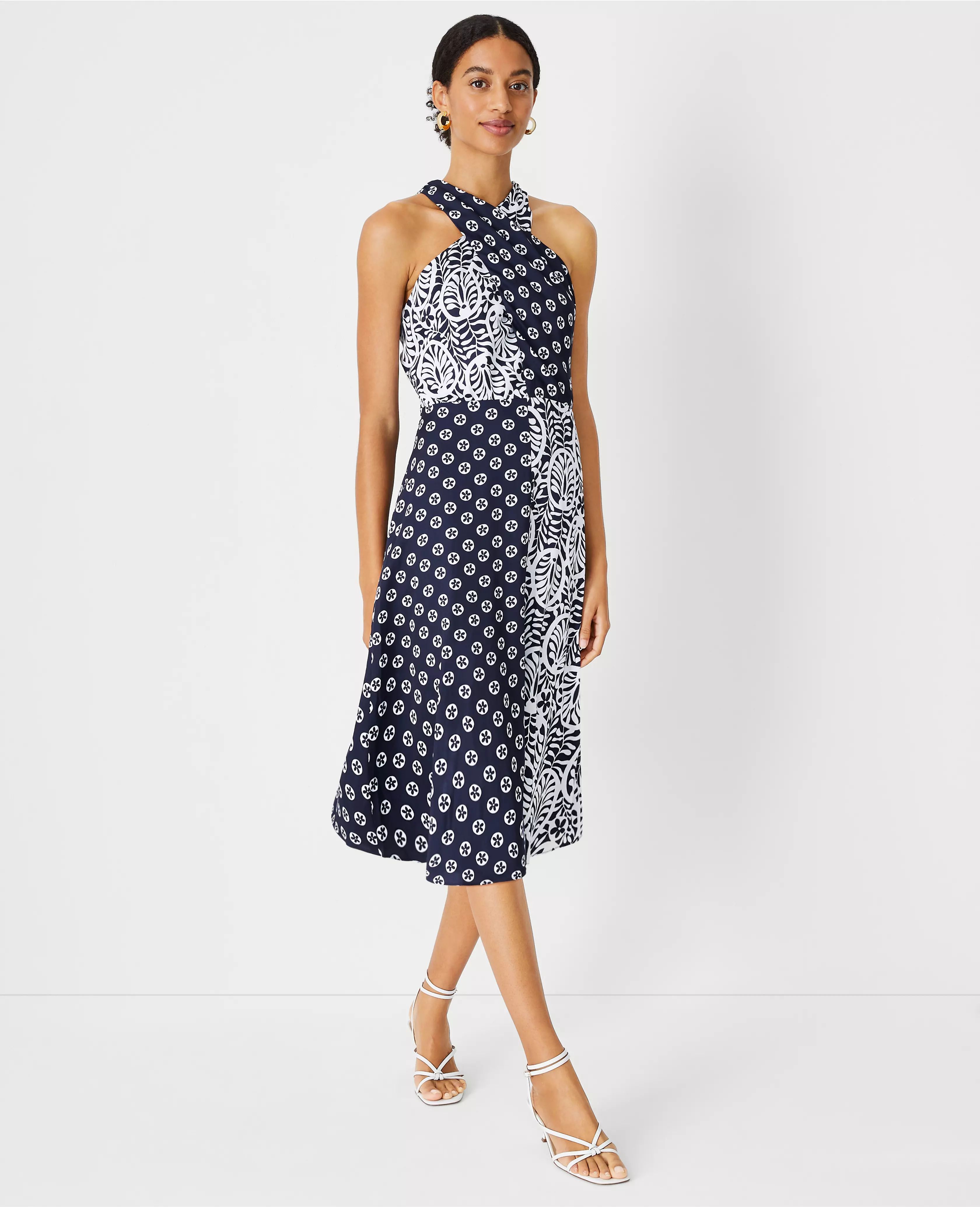 Mixed Floral Crossover Halter Dress | Ann Taylor (US)