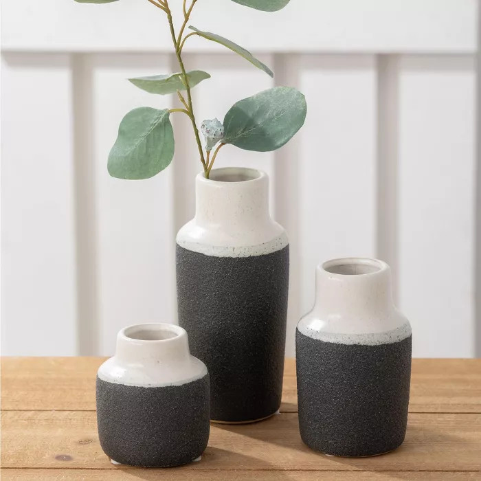 Sullivans Set of 3 Ceramic Vase 7"H, 5.25"H & 3.75"H White and Black | Target