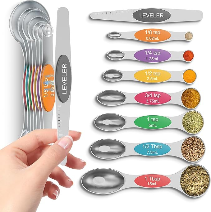 Magnetic Measuring Spoons Set Of 8, Heavy Duty 304 Stainless Steel Metal, Fits in Most Kitchen Sp... | Amazon (US)