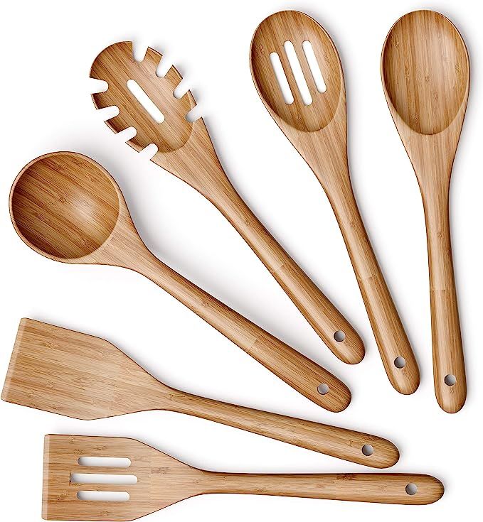 Amazon.com: Wooden Kitchen Utensils Set - 6 Piece Non-Stick Bamboo Wooden Utensils for Cooking - ... | Amazon (US)