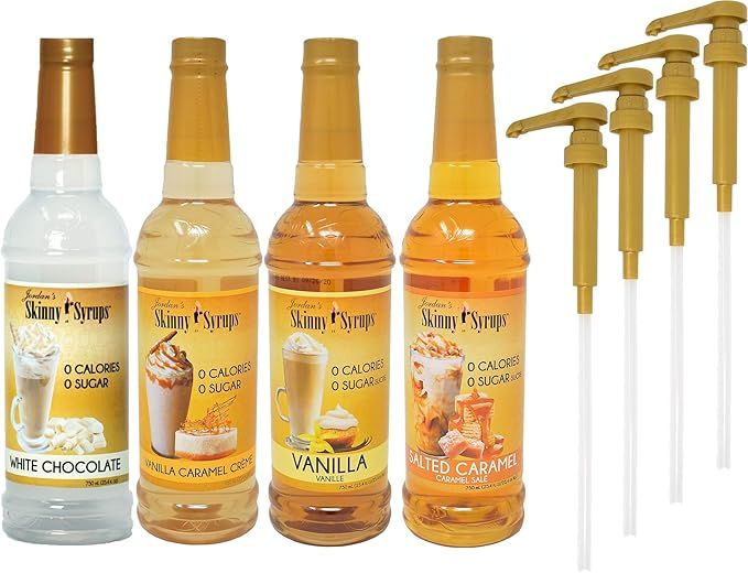 Jordan's Skinny Syrups Sugar Free 4 Flavor Variety 1 of each 750 ml Bottle with By The Cup Coffee... | Amazon (US)