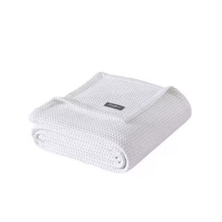 EB Solid Waffle White 100% Cotton Full Queen Blanket | The Home Depot