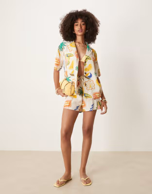 ASOS DESIGN linen blend  co-ord shorts in tropical print | ASOS | ASOS (Global)