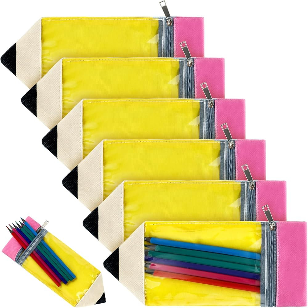Kisston 6 Pcs Kawaii Pencil Shaped Case Bulk Large Capacity Pencil Bag with Zipper One Side Trans... | Amazon (US)
