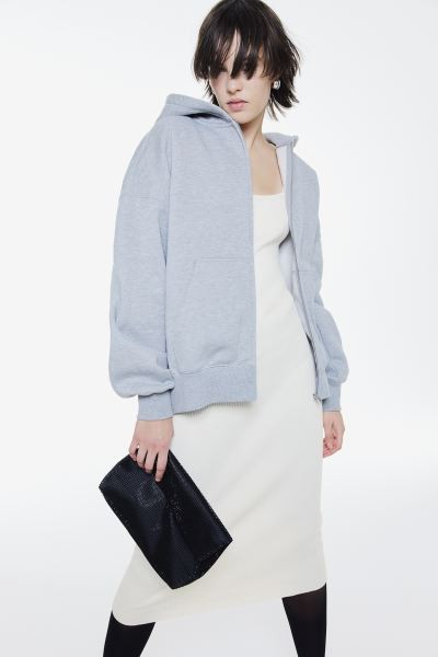 Rib-knit Midi Dress - Square Neckline - Short sleeve - Cream - Ladies | H&M US | H&M (US + CA)