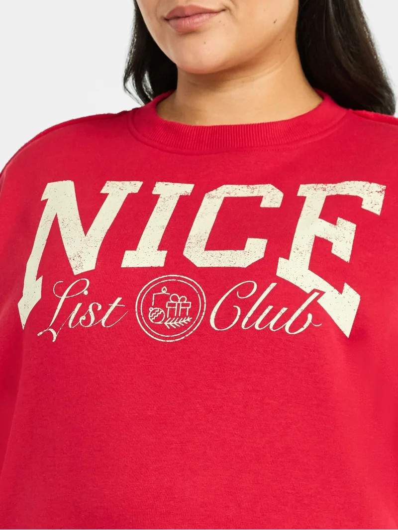 Terra & Sky Women's Plus Size Nice List Club Graphic Sweatshirt with Long Sleeves, Sizes 0X-4X - ... | Walmart (US)
