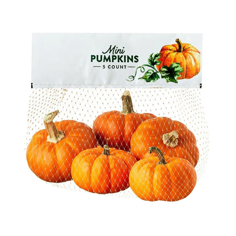 Fresh Mini Pumpkins, 5 Count Bag, Whole Seasonal Fall Décor | Walmart (US)