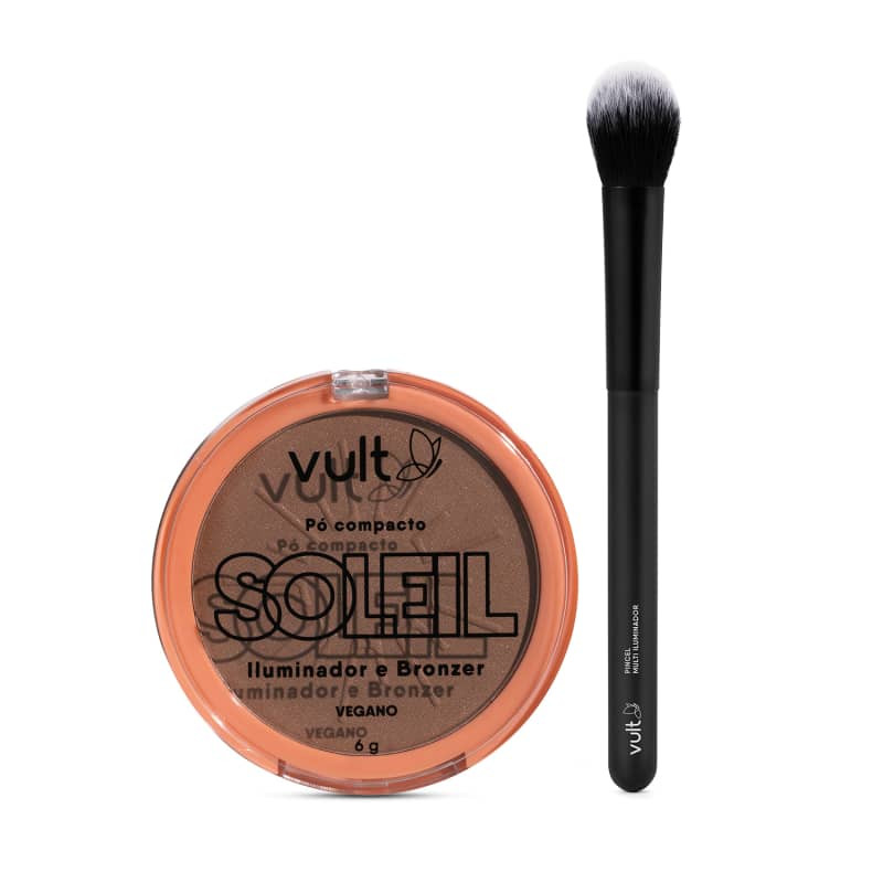 Combo Vult Make: Pó Compacto Iluminador e Bronzer 6g + Pincel Multi Iluminador | Beleza Na Web (BR)