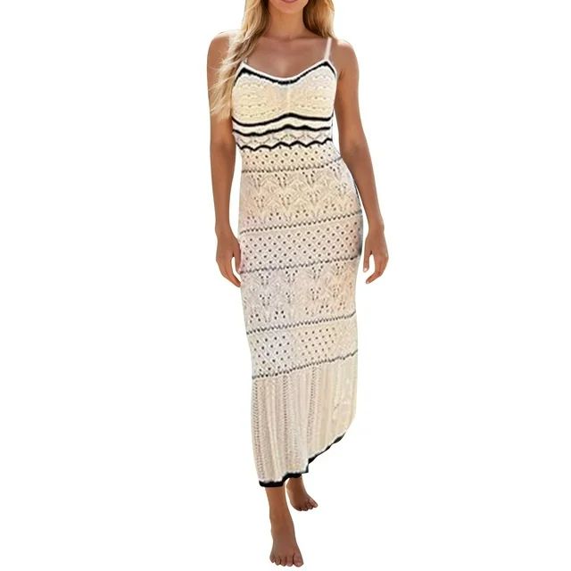 FhsagQ Summer Casual White Dress Women Women's Spaghetti Strap Dress Crochet Eyelet Sleeveless St... | Walmart (US)