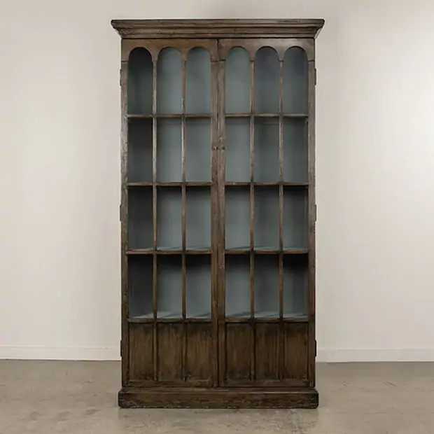 Glass Door Pine Bookcase Cabinet | SHIPS FREE | Antique Farm House