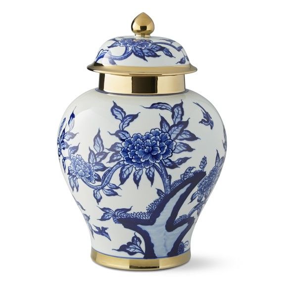 Peony & Hummingbird Ceramic Lidded Ginger Jar | Williams-Sonoma