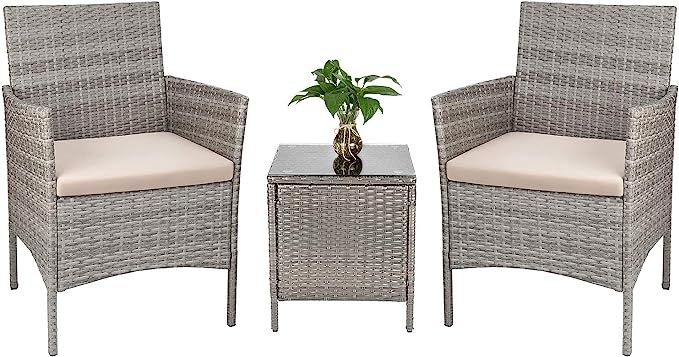 Tozey 3 Pieces Patio Furniture Set Rattan Outdoor Conversation Patio Set with Table Patio Chairs ... | Amazon (US)