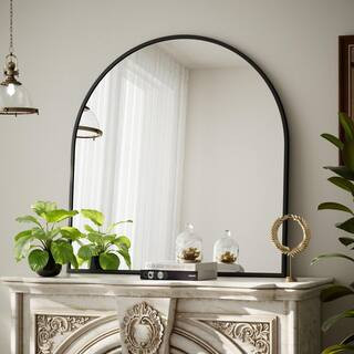 XRAMFY Black 32 in. W x 34 in. H Arched Modern Aluminum Alloy Framed Mirror Wall Mirror QCWM07AC3... | The Home Depot
