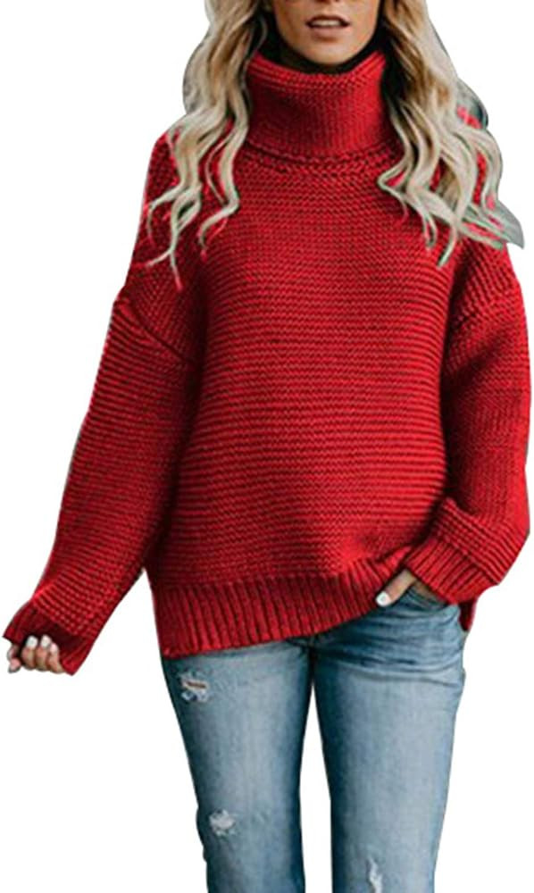 KINGFEN Chunky Knit Plus Size Sweater for Women Turtleneck Loose Pullover Tops | Amazon (US)
