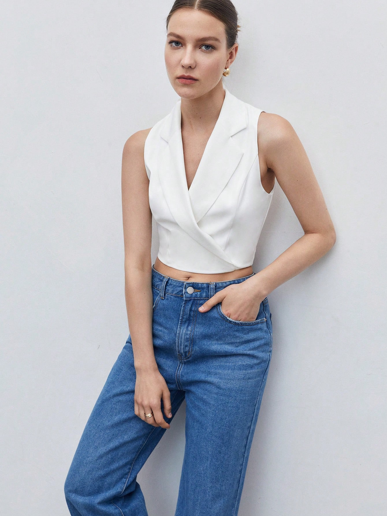 SHEIN BIZwear Lapel Collar Wrap Crop Top Workwear | SHEIN