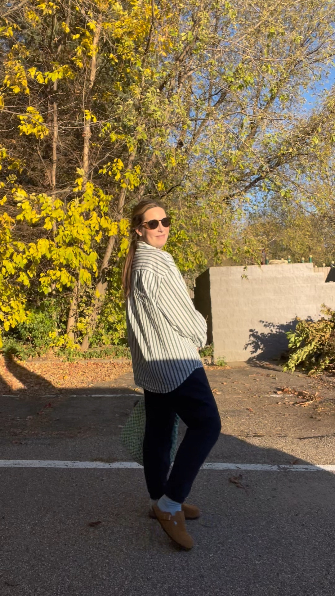 My current go-to look 🔥 The big shirt is tailored & chic and gives plenty of room for the bump. Wearing L in the shirt and M in bottoms. 

#LTKSaleAlert #LTKSeasonal #LTKBump