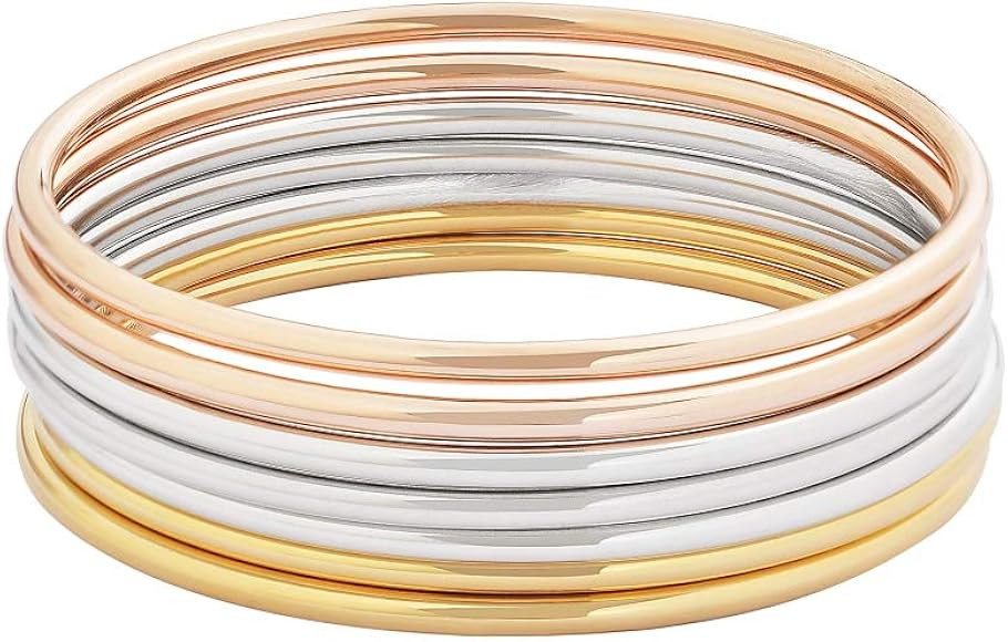 Edforce Stainless Steel Glossy Thin Round Bangle Bracelet Set for Women, Set of 7 | Amazon (US)