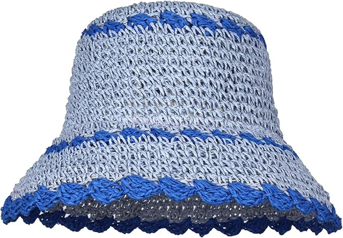 Minache Foldable Wide Brim Colorful Crochet Straw Hat Outdoor Visor Hat for Women Girl | Amazon (US)