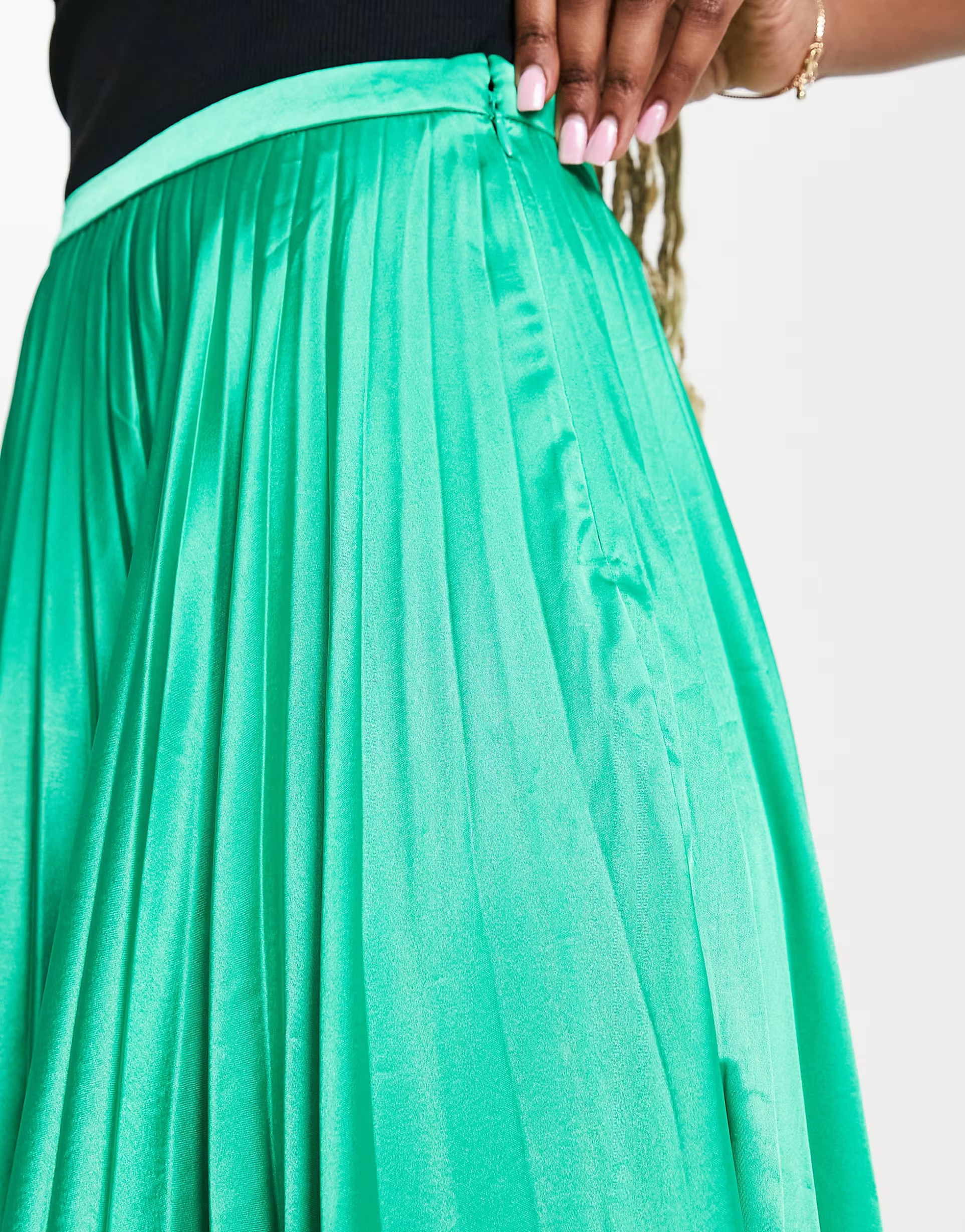 ASOS DESIGN satin pleated midi skirt in emerald green | ASOS (Global)