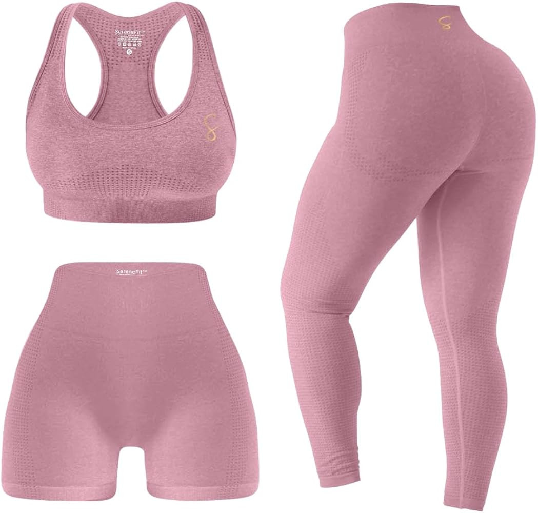 3 Piece Workout Sets For Women Seamless High Waisted Matching Exercise Leggings Shorts and Sports... | Amazon (US)