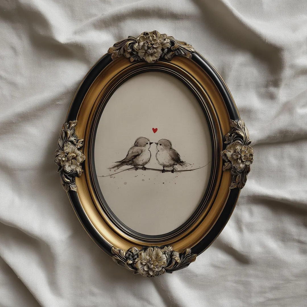 Vintage Style Love Birds Print, Watercolor Valentine's Day Decor, Rustic Bird on Branch Art, Roma... | Etsy (US)